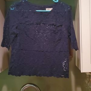 Hollister - navy lace blouse w/ 3/4 sleeve